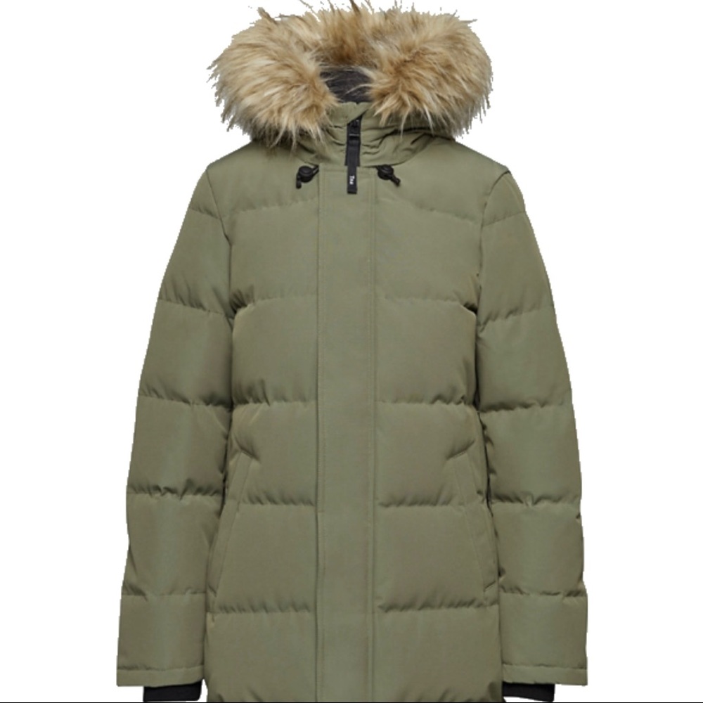 TNA aritzia powder parka gunmetal green